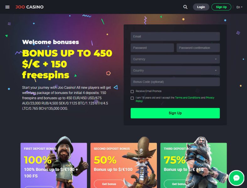 Начало игры в онлайн-казино Joo Casino